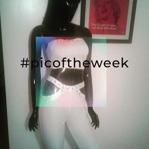 Two piece white set with silver trimmed